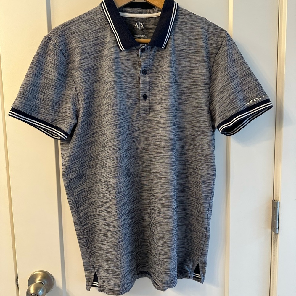 Armani Exchange Men's Navy and Gray Polo Shirt